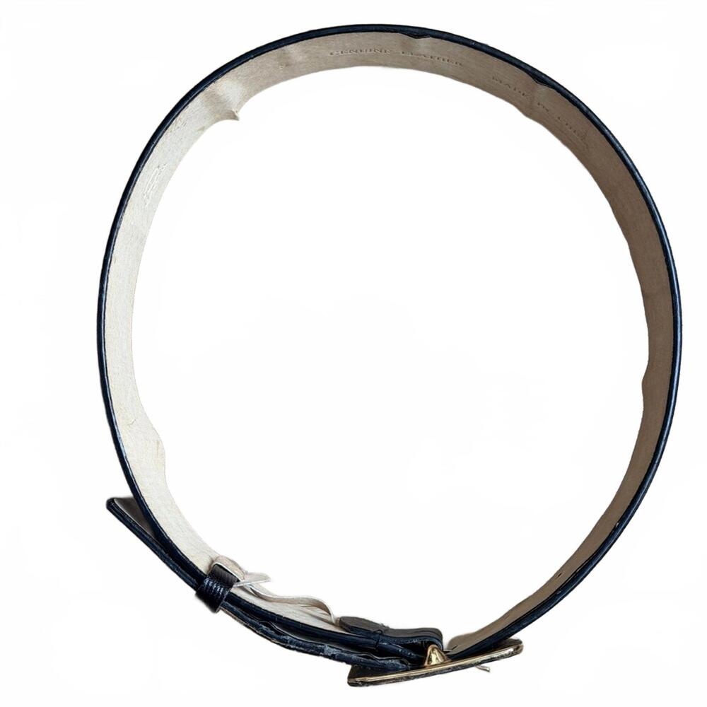 Vintage Oscar de la Renta Black Embossed Leather Wide Waist Belt w/Gold Buckle - Picture 7 of 11